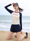 Swimsuits, women's split long-sleeved surfing suits, conservative and slimming hot spring swimsuit three-piece set 14105 hidden blue L hidden blue one size M (recommended 80-90 Jin [Jin equals 0.5 kg])