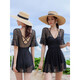 
MPPMCK swimsuit for women covering their belly and making them look slim and conservative one-piece women's large size sexy Korean ins hot spring swimsuit 12049 dark black + ice silk sleeve cover (sleeves default S size required M