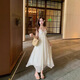 Wei Guangli Vestido de cabestro de cuello sin cuello sin cuello sin cuello para mujeres en verano 2025 Nuevo temperamento dulce Vacaciones marinas Chiffon Falda larga Halter de cuello redondeo Falda de cuello Beige M Size recomendado 80-100 Jin [Jin iguala 0.5 kg]
