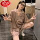 Langsha Light Luxury Style National Pajamas para mujeres en verano se puede usar un nuevo estilo de manga corta para el verano con ropa del hogar de seda delgada BS13077# mariposa M