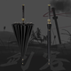 Paradise Blue Ancient Han Sword Umbrella Hands Handsome Long Many Long Many Barrior Garrior Tambra Estilo chino Anime Personalizado Creative Sunsquel Sun Sun Sword Umbrella Clásico (incluida la cubierta paraguas de la correa) 24
