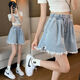 Zhang Fanyu A-Line High-Waist Denim Shorts pour femmes en été slim slim shorts pour les étudiants et les vêtements pour femmes de taille plus.