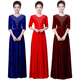 New gold velvet chorus suit host choir performance clothing adult fashion women's long skirt clothing evening dress burgundy middle-aged and elderly performance clothing women XL