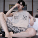 Modal Herren Pyjamas Sommer Baumwollhülsen und Sommer 2025 Neue Weste Plaid Shorts VERSATILE Home Cloding Grey OY655A3 3XL (geeignet für Gewicht 168-195jin [Jin entspricht 0,5 kg]))