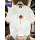 Camiseta de manga corta Romon para parejas, camiseta impresa en cuello redonda moderna, algodón tapa de algodón versátil simple versátil simple, verano, imagen grande del frente negro, K1049 Rose rojo individual, L, 120-140Jin recomendado [Jin equivale a 0.5 kg]