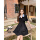 S.SOFEA Hepburn style black dress French temperament suspender skirt cover #829 short two-piece set M