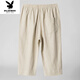 Playboy (Playboy) 2025 Lino de algodón 7 Pantalones recortados para hombres Summer suelto delgado nuevo chino con la pierna recta pantalones de lino de tamaño grande 8222 beige l 1105-120 Jin [Jin iguala 0.5 kg]