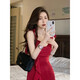 
Qu Chen red dress skirt dress pure toast dress sexy dress summer dress suspender skirt red high-end retro short skirt M [Suggested 90-105 Jin [Jin equals 0.5 kg]]