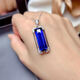 Hunter rectangular sapphire necklace 925 silver white gold gemstone corundum clavicle necklace women's tanzanite sapphire pendant 925 silver blue gemstone necklace