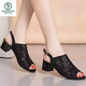 Pecker Mesh Fish Beak Chaussures talons épais Sandales creux pour les femmes Stérome pour la femme à la mode et polyvalente Solide High Talons Hingestone Leather Chaussures pour femmes Champagne Couleur 35