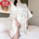 LangSha sexy new bridesmaid dressing gown collar ice silk pajamas women's home wear spring and summer mid-length nightgown OAF215+244 black strappy nightgown XL (116-125Jin Jin equals 0.5kg)