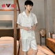 Yalu 2025 new summer pajamas for men ice silk short-sleeved summer thin youth large-size set home clothing G723 L (suggested height about 170-weight 100-13