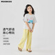 Moonkids Girls Kurzärärmelte T-Shirt Kinder 2025 Sommer neuer reines Baumwolldackel Hunde Top Baby Girl Clodh Summer Casual T [19033 Kurzärärmel +15270 Blaue Plaidhose] 110 cm