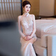 Seasonal cheongsam wedding dress new Chinese style fishtail bride 2025 new texture pink back door wedding engagement banquet toast dress pink M