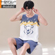 Modal gestrickte ärmelloses Pyjamas-Männer Teenager Sommer Herren reines Baumwoll-Atmungsweste Home Kleidungsstück Set Q1289 Kurkuma mehr als Kachu Herren l Junior Edition [60-70jin [Jin gleich 0,5 kg]] unter 150