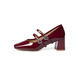 Red Dragonfly Mary Jane Shoes 25 Spring Women's Shoes Thick Heels Single Shoes Wedding Shoes French Temperament Small Leather Shoes WTB15281 Burgundy 35