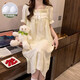
Xiangyaxin summer chest pad short-sleeved nightgown for women woven cotton 2024 new summer sweet princess style home clothes pajama thin 9901-1 striped bear L
