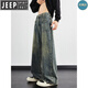 JEEP SPIRIT闪电纹水洗牛仔裤男夏季新款复古宽松直筒阔腿裤高街美式裤子男生 1049黑渐变 3XL