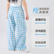 艾卡诺 I.KARNOW女童阔腿裤冰丝2025夏季新款蓝色格子裤儿童女孩裤子夏装休闲直筒 15307蓝+15252粉【两条装】 150
