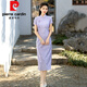 皮尔卡丹（pierre cardin）紫色蕾丝长款改良旗袍2025新款年轻款女国风复古修身日常可穿夏季 14124米白(送吊坠) S