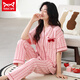
Catman MIIOW pajamas for women in spring and summer short-sleeved trousers cardigan Korean style cute V-neck summer home clothes full cotton set YSH-9734# cardigan L size 100-120Jin [Jin equals 0.5 kg]