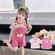 
Kexin Baby Girl Summer Strawberry Bear Overalls Two-Piece Set 2025 New Fashionable Short Sleeve Striped T-shirt Set Children's Trendy Rose Pink 110 Size Recommended for 3-4 years old (about 105 height)