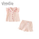 凡猎女童套装夏装2025新款儿童洋气时髦小童衣服宝宝休闲两件套夏季潮 粉色 90 cm