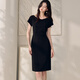 ROEYSHOUSE LOOKI Intellectual Black Hip-Wood Dress for Women 2025 Summer New Temperament One-Link Slim Skirt 12112 Black M