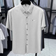 Old man's head (LAORENTOU) short-sleeved striped shirt men's 2025 summer trendy half-sleeved shirt business casual no-solution elastic elastic AN15279 gray XL