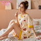 Modal 2025 Sommer neuer Pyjamas für Frauen Dünne koreanische Stil süße Prinzessinstil Kurzärärmelte Casual Home Clothing Zweiteiler gelb GXT6630 2XL (Empfohlen 135-150jin [Jin Equals Equals ° C])