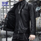 ROMON Leather Jacket Men's Jacket Spring Stand Collar Business Locomotive Top Men's Clothes Black XL