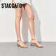 Sijiatu 2025 Sommer Märchenstil Sauerstoffschuhe Einstreifen Sandalen Dicke Ferse Frauen Sandalen EF701BL5 Clear Silber 36