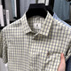 Old man head (LAORENTOU) pure cotton summer new men's short-sleeved shirt business casual plaid half-sleeved men's top shirt middle-aged and young AN15271 khaki 2XL