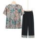 Camisa de verano Blue Flag Grandma Set de dos piezas de dos piezas de moda y de moda Mam y de manga corta Pantalones de ropa de mediana edad y ancianos LQ6626 Red Set XL Recomendado 80-100Jin [Jin equivale a 0.5 kg]