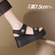 ZHR thick sole high heel sandals for women wearing high-rise soft sole heeled casual women's shoes CE37 black 36