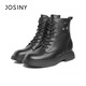 Zhuoshini Martin boots for women winter all-match college style flat mid-heel lace-up short casual boots black 36