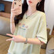AEMAPE夏装女装刺绣白色短袖T恤女2025新款夏季小个子上衣夏天衣服 KM9277-蓝色 M 建议80-110斤