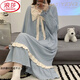 
LangSha (LangSha) bow sweet nightgown for women in spring, autumn, winter and summer long-sleeved thin cotton 2025 new large-size pajamas for women home clothes 16863 green eyes [without chest pad] M 160
