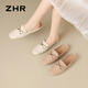 Zhr Baotou Pantoffeln für Frauen im Sommerpendler halbe Drag Frauen tragen französische Sandalen Outdoor One-Play-Frauenschuhe AH681 Beige 38