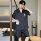 浪莎（LangSha）男士睡衣夏季冰丝短袖裤纯色黑色夏天薄款男生仿真 丝家居服套装 G834 L 建议身高170左右体重100-130