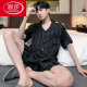 Langsha Pyjamas Herren Sommereiseis Seiden kurzärmelige dünne Sommerschwarz-Imitation Seidensommer-Sommer-Stil kann außerhalb von Heimbekleidungsanzug getragen werden