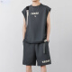 Jeep Spirit-Anzug Herren Waffel Casual Summer Trend atmungsaktive ärmellose Weste Lose T-Shirt Sport Fünf-Punkte-Shorts grau