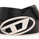 DIESEL Unisex Silver Logo Leather Belt Black 95 Valentine's Day Gift for Boyfriend or Girlfriend