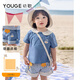 YOUGE Little Mint Summer duck-shaped soft and breathable loose navy style top and shorts set blue and white plaid (shirt) 80 cm