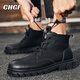 CHGF brand height-enhancing shoes for men in spring and summer new breathable Martin boots casual leather shoes for men invisible height-enhancing shoes for men HC897 black [Leather surface mid-top]-enhancing height 8cm 40 (sports size)
