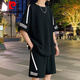 Pierre Cardin Ice Silk Casual Anzug Herren Sommer Neues loser kurzärztes T-Shirt und Shorts hübsch mit einem kompletten Sportanzug fks653 schwarzer Anzug m etwa 90-110jin [Jin gleich 0,5 kg] kann getragen werden