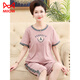 
Catman (MiiOW) pajamas for women in summer pure cotton short-sleeved cropped pants middle-aged and elderly mothers for summer round neck cardigan plus size home clothing 6626# [cardigan style] XL [Suggested 120-140Jin [Jin equals 0.5 kg]]