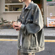 Yiran Zhengpin jacket men's autumn and winter casual retro ripped high street trendy brand handsome loose versatile warm denim jacket for men blue regular XL recommended 115-140Jin Jin equals 0.5 kg
