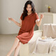 Langsha Pajamas pour les femmes en cardigan d'été Ice Silk Silk à manches courtes et une pièce de nuit peut être portée avec imitation Silk I Silk Air Claigning Clothes Home Clothes Pyjamas 7xrmdf-9930 M Femmes [80-100jin [Jin est égal à 0,5 kg]]]