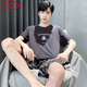 LangSha pajamas men's summer cotton short-sleeved youth middle-aged thin large-size men's summer casual spring and autumn home clothing set 9934 [H series men's short-sleeved shorts suit] 3XL [Recommended 160-180Jin [Jin equals 0.5 kg]]